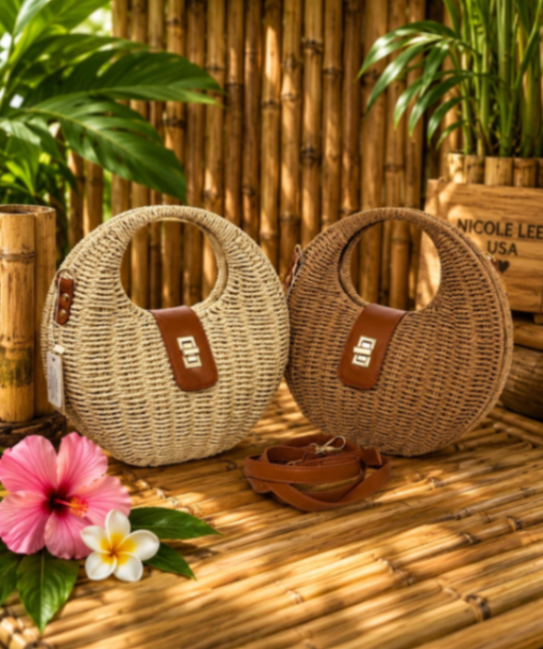 CARTERA PAJAS EN CIRCULO BEIGE/KHAKI