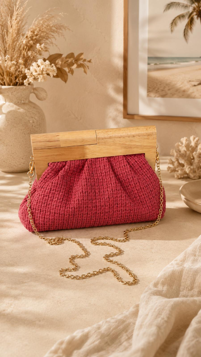 CARTERA COLOR CORAL MANGO EN MADERA ESTILO SOBRE