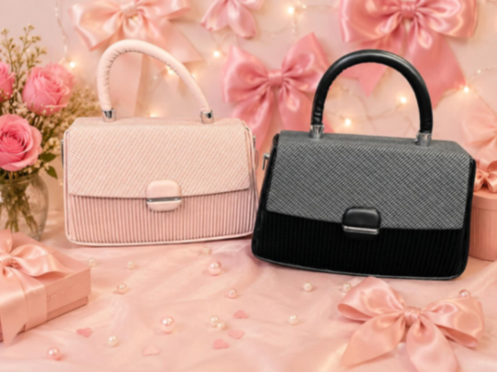 CARTERA NEGRA/ROSA PALIDO CUADRADA PEQUENA