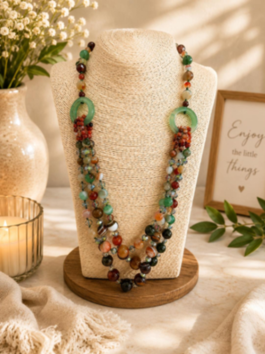 COLLAR PIEDRAS SEMIPRECIOSAS MARRON CON VERDE