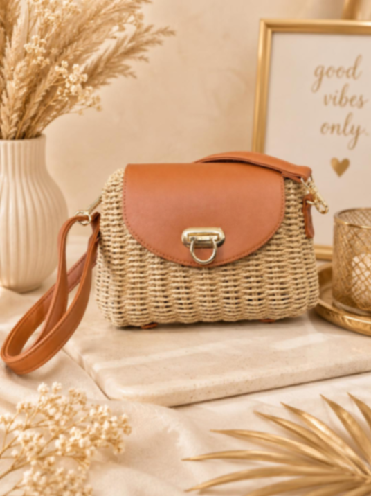 CARTERA BEIGE CREMA CON CIERRE EN DORADO PEQUENA