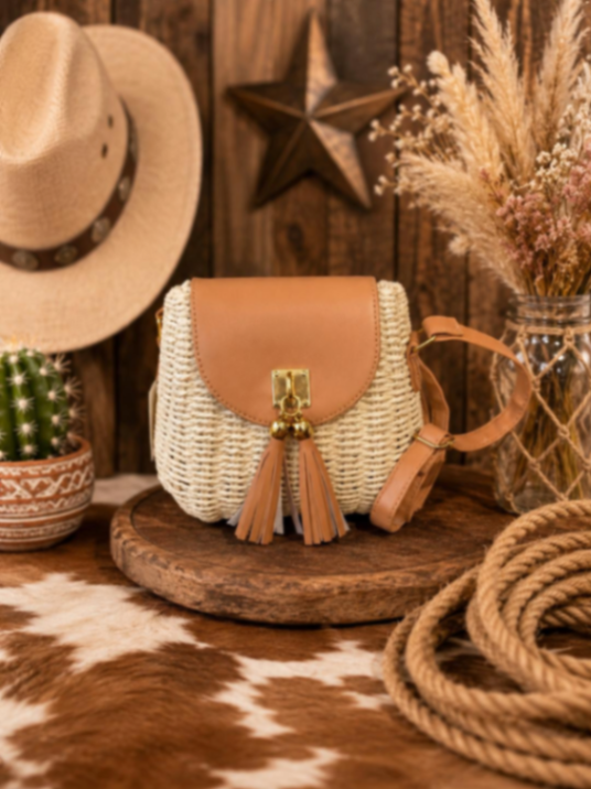 CARTERA REDONDA EN PAJA BEIGE/CREMA CON CIERRE FLECOS