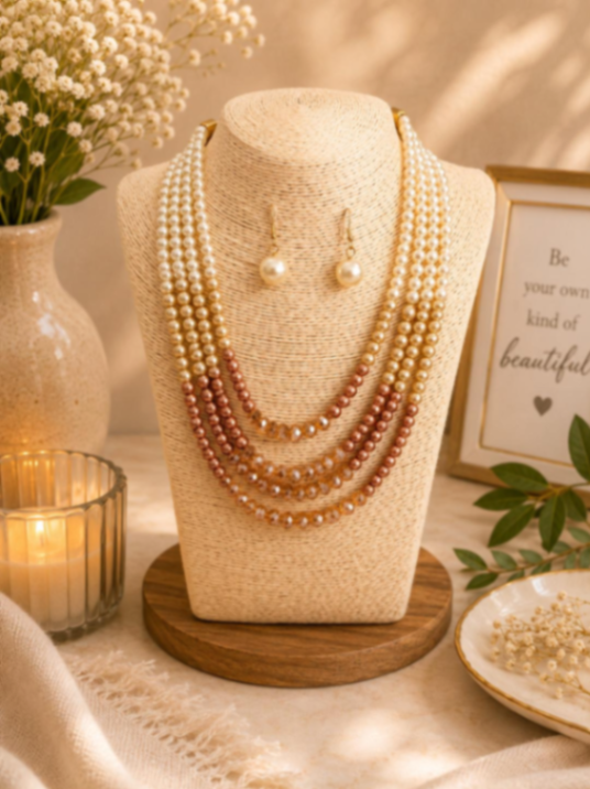 COLLAR EN PERLAS MARRON