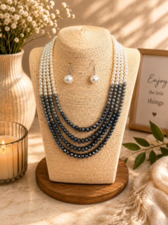 COLLAR EN PERLAS NEGRO/GRIS