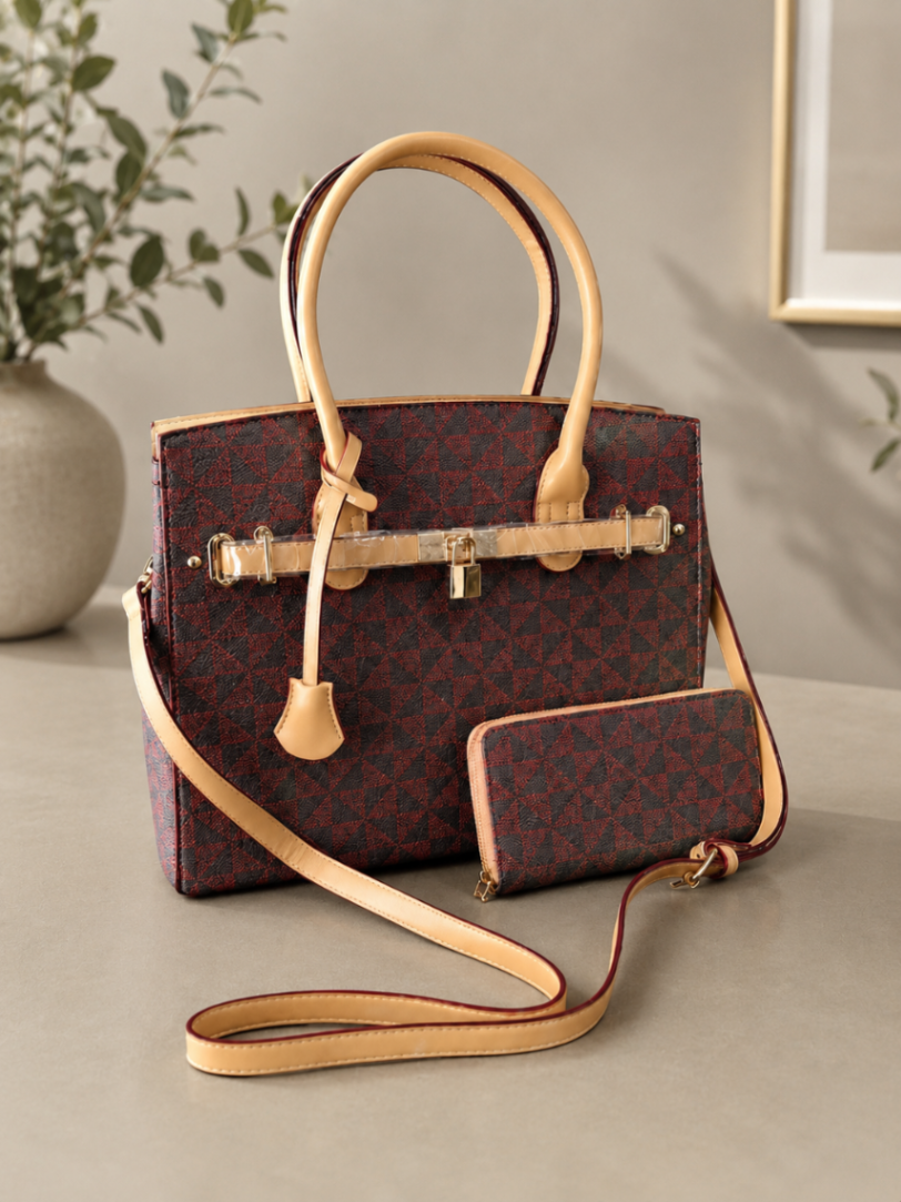 CARTERA CUADRADO ROJA MANGOS MARRON CLAROS WALLET