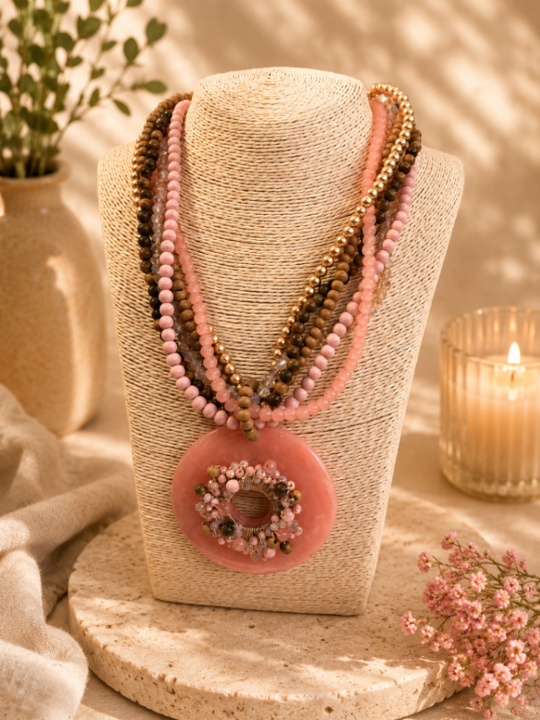 COLLAR COLOR CORAL CON MARRON