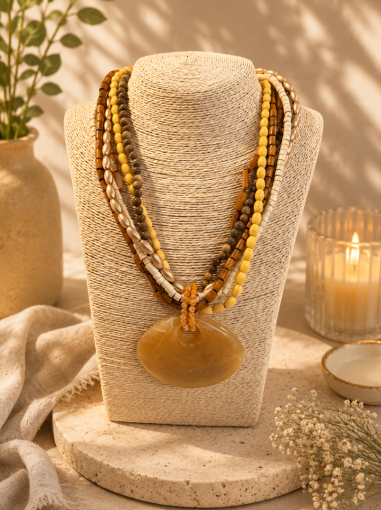 COLLAR MARRON CON AMARILLO Y DORADO