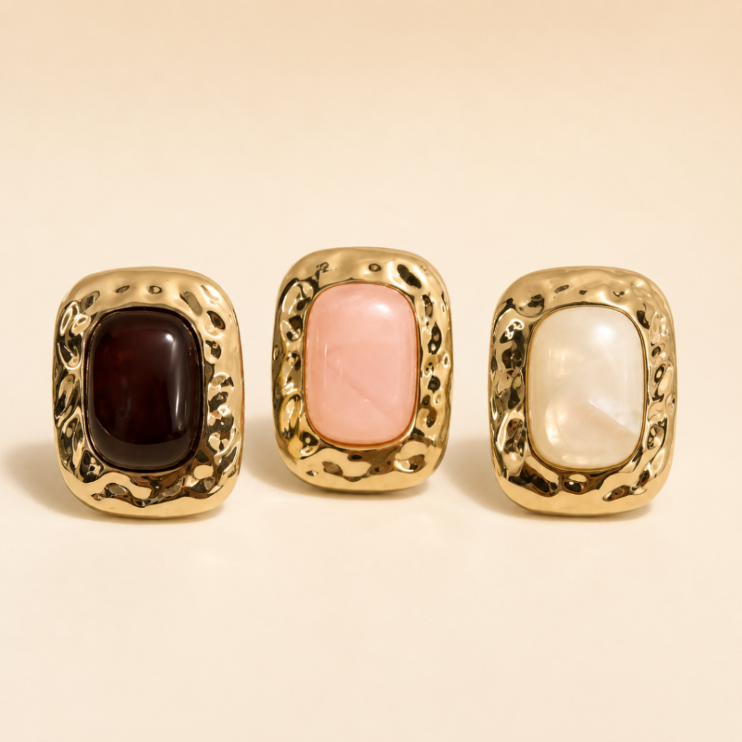 SORTIJAS CUADRADAS DORADAS EN MARRON/ROSA/BLANCA