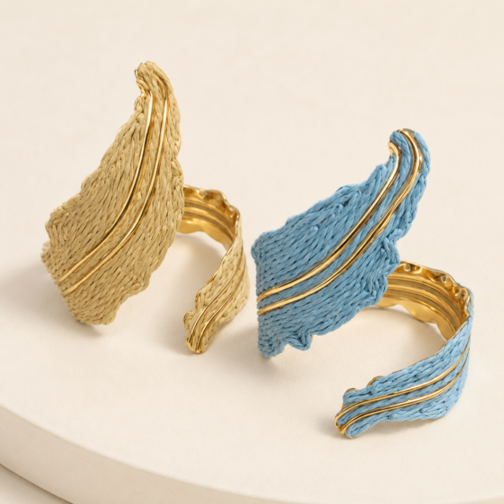 PULSERA PARA BRAZO CURVE EN AZUL Y BEIGE