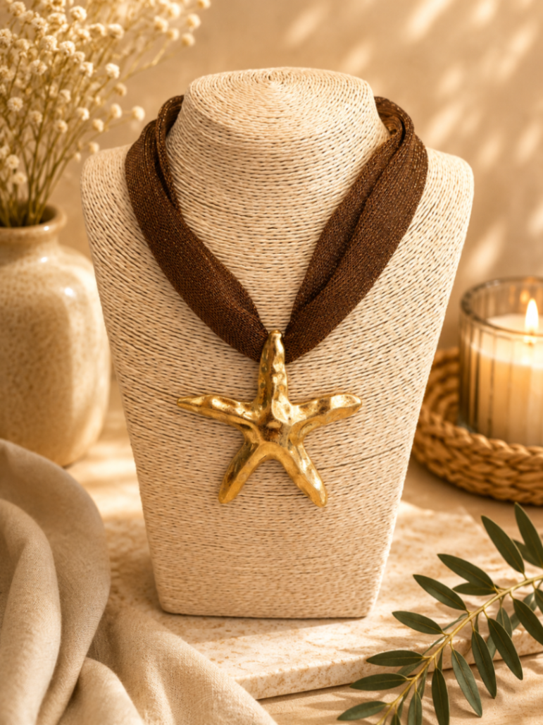 COLLAR EN TELA DOARDO CON ESTRELLA DE MAR