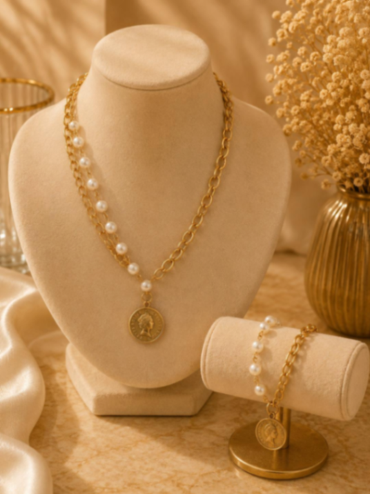 SET COLLAR PULSERA MONEDA QUEEN
