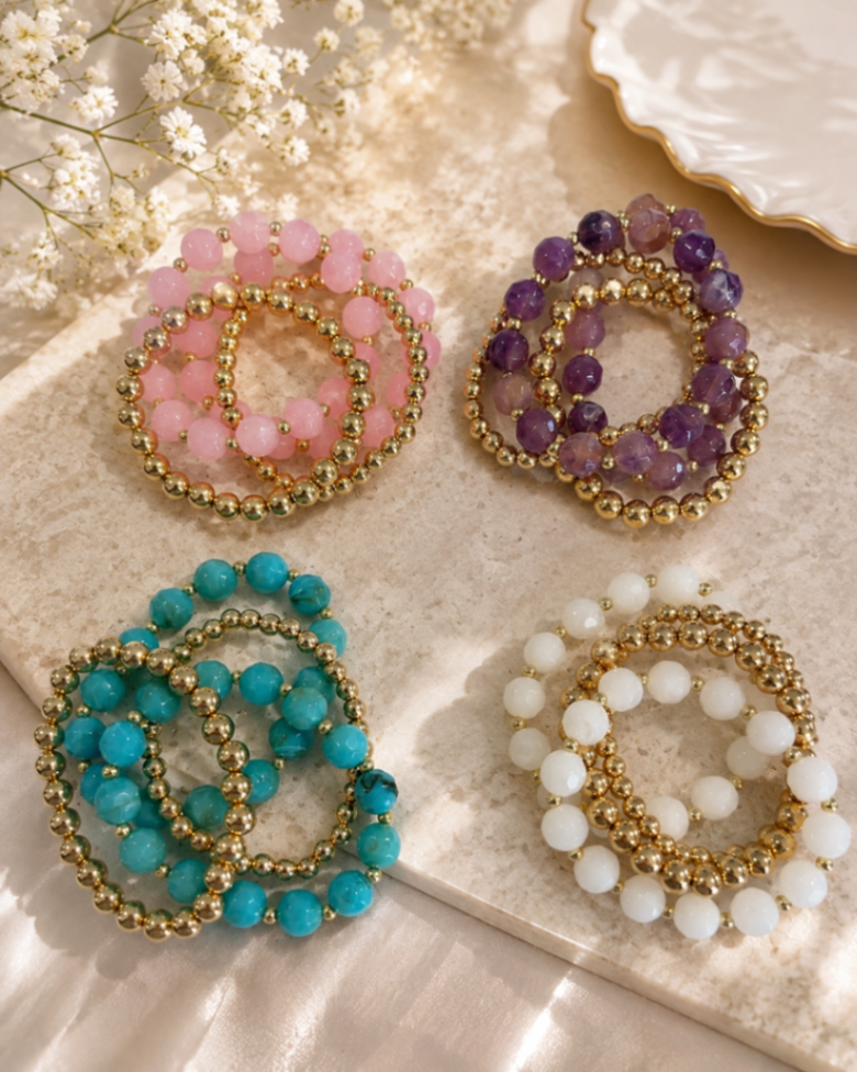 PULSERAS ONE COLOR WITH GOLD (PINK/PURPLE/BLUE/WHITE)