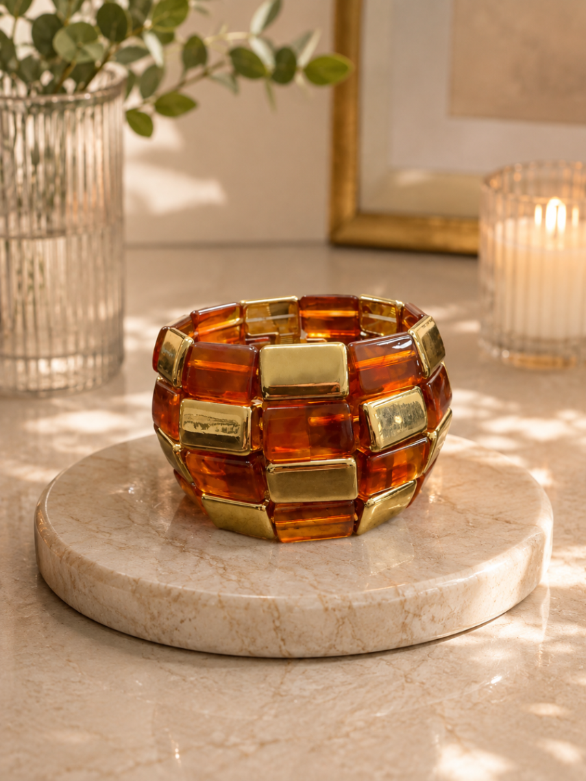 PULSERA ANCHA DORADA/BROWN CLARA