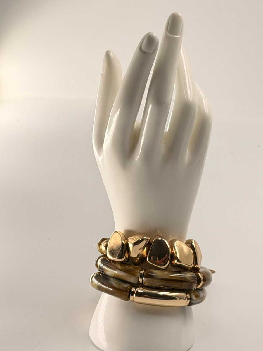 PULSERA 3PCS BROWN/GOLD