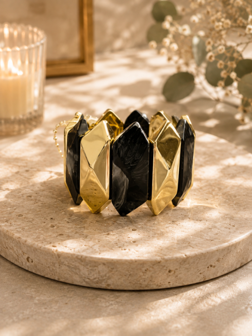 PULSERA DIAMANTE NEGRA/DORADA